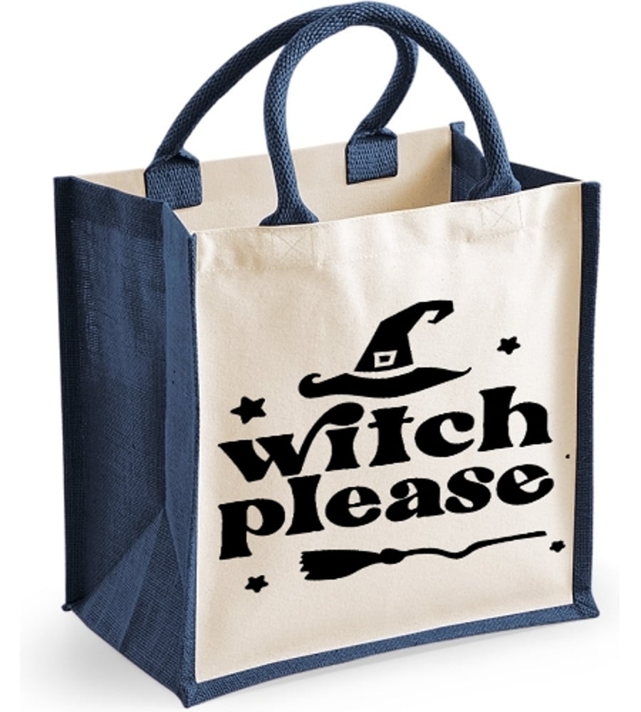 Witch Please  Midi Jute Canvas Bag - Halloween witch Themed