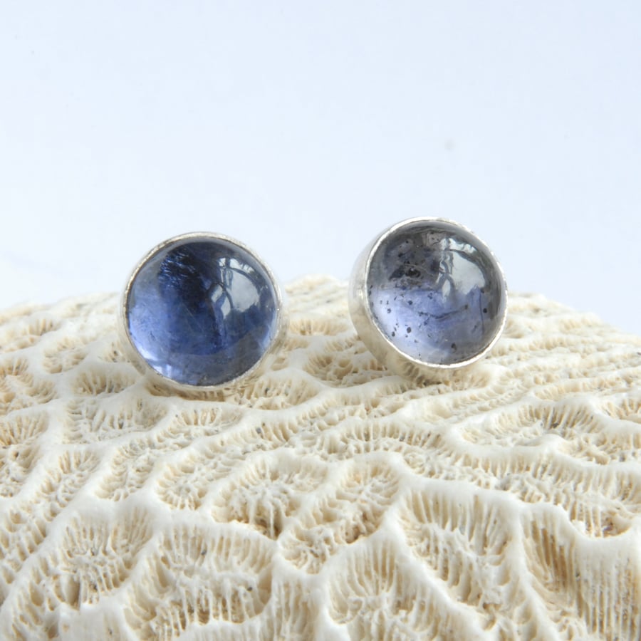 Iolite and silver stud earrings