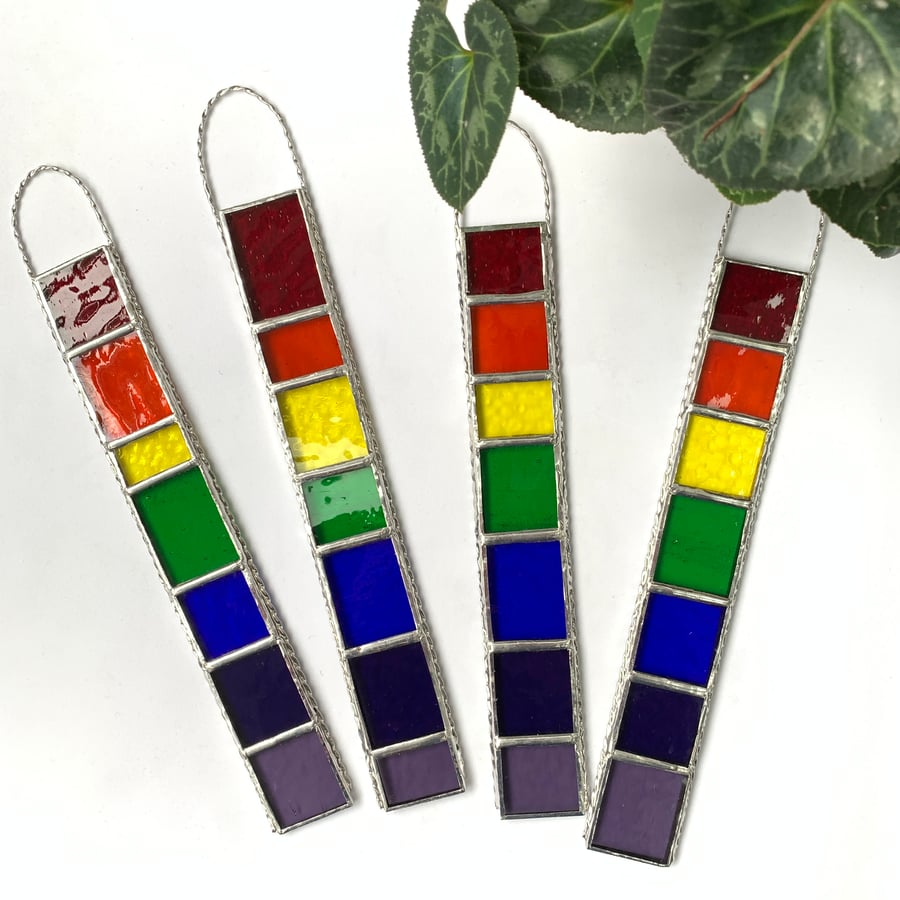 Stained Glass Rainbow Strip Garden Hanger - Handmade Hanging Decoration 
