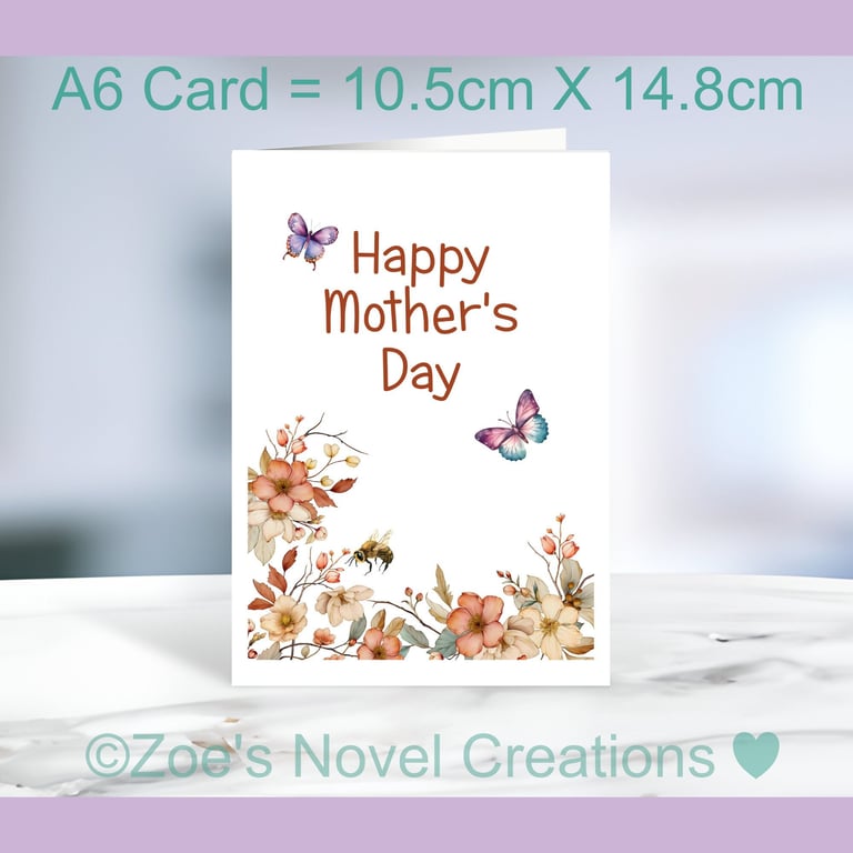 Flowers Mother's Day Card A6 size 10.5cm X 14.8cm 