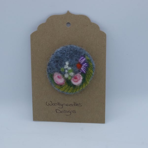 Handmade needle felted floral brooches