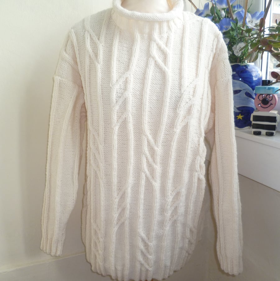 Hand knitted Cable sweater Roll Neck
