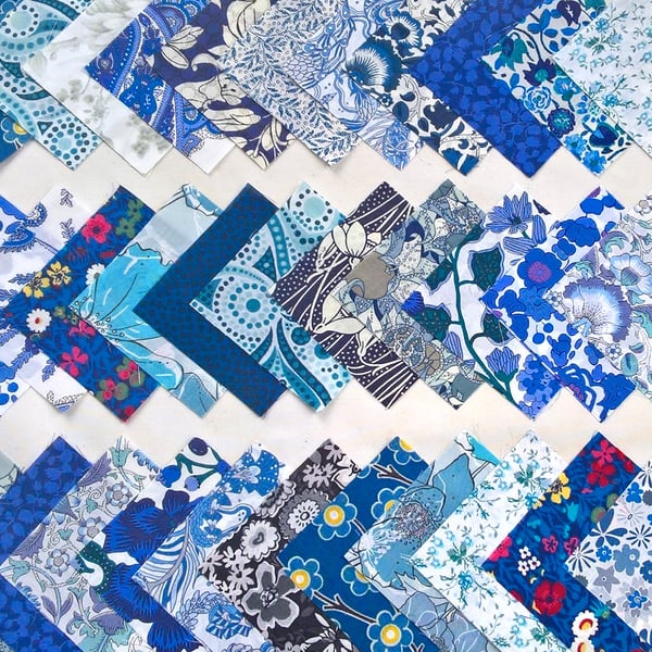 36 Liberty Fabric 2.5inch Squares : ALL BLUE DESIGNS : Patchwork Quilting