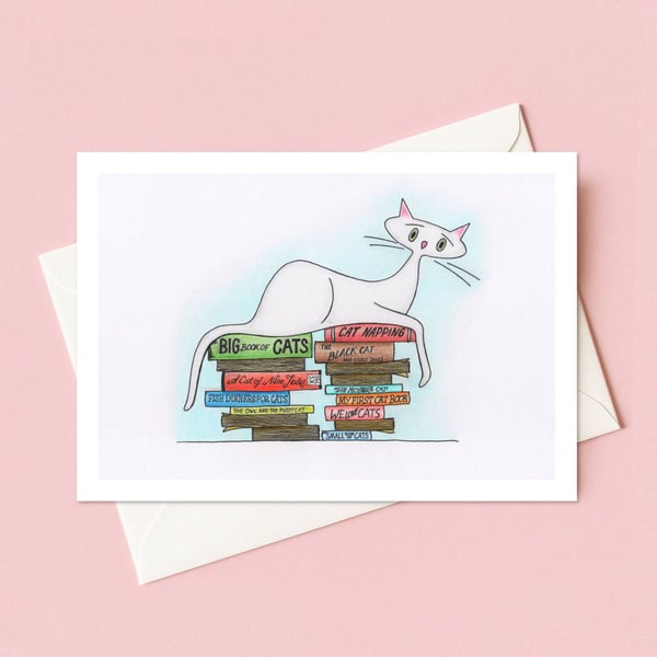 White Cat Greeting Card: Hand Drawn Illustration for a Cat Lover (118)