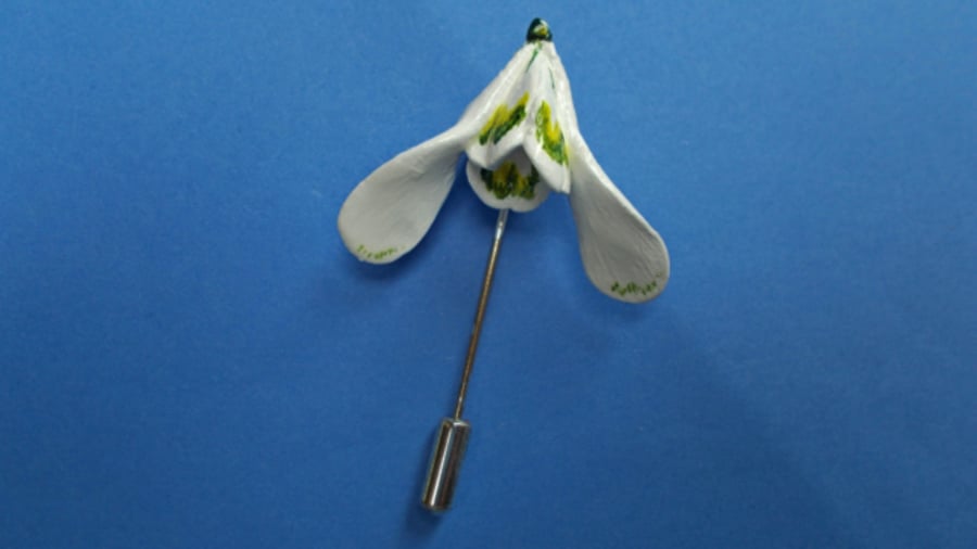Welcome Spring,HANDMADE & PAINTED WHITE SNOWDROP PIN,Brooch,Lapel,Bridal Corsage