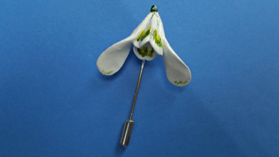 SNOWDROP LAPEL FLOWER PIN White Spring Wedding Corsage HANDMADE HAND PAINTED 