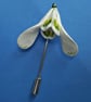 SNOWDROP LAPEL FLOWER PIN White Spring Wedding Corsage HANDMADE HAND PAINTED  - Image 1