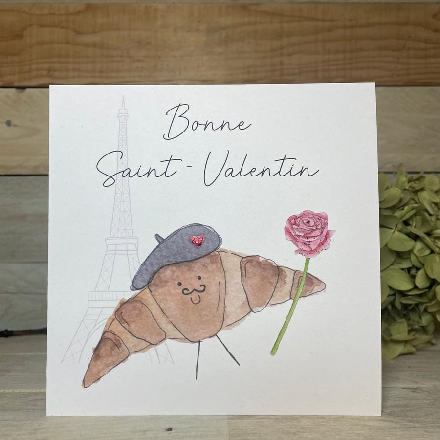 Croissant Valentines Card, French valentines card, French pastry card, funny 
