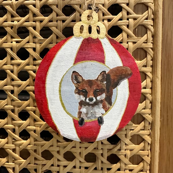 Fox Hand Painted Bauble Christmas Decoration 