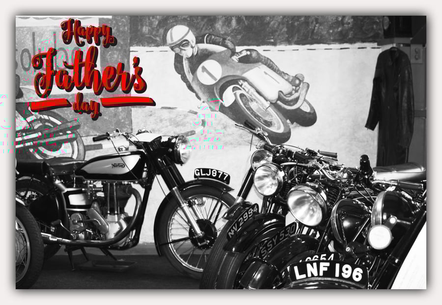 Happy Father's Day Vintage Bikes Black & White A5 Greeting Card 