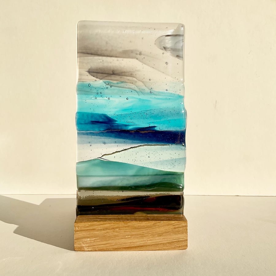Fused glass seascape candle holder