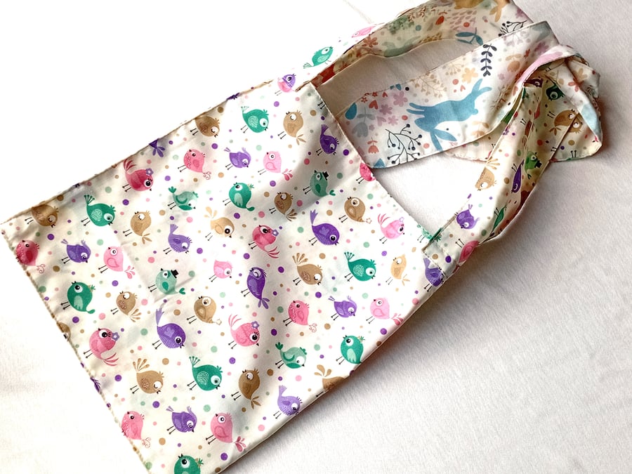 BIRDS & RABBITS theme, multicoloured, medium lined shoulder bag