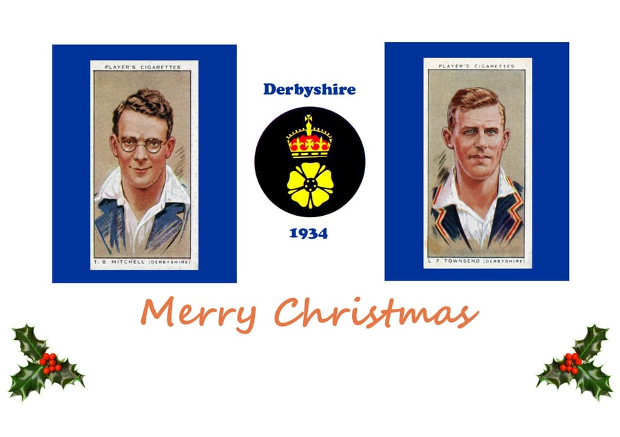 Cricket vintage 1934 vintage design Christmas card. Derbyshire. FREE UK Postage