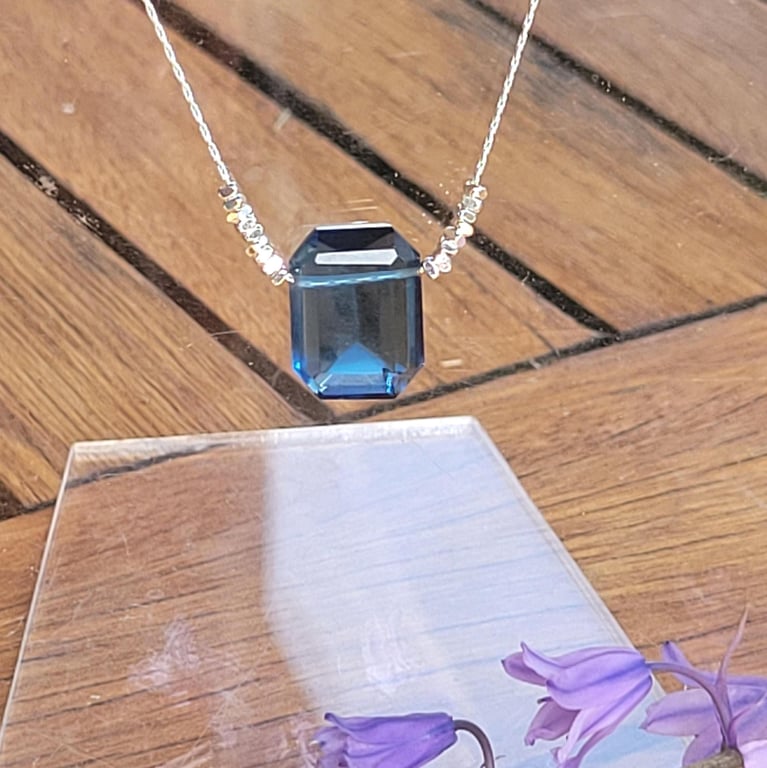 London Blue Topaz Gemstone Pendant in Sterling Silver Handmade Jewelry