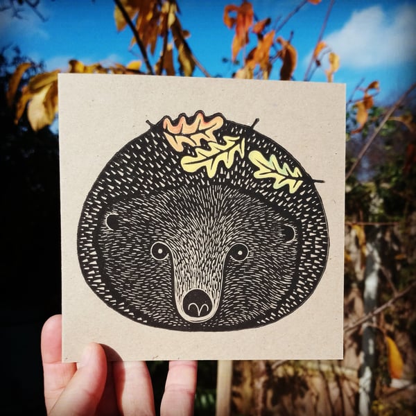 Hedgehog Linocut Greeting Card