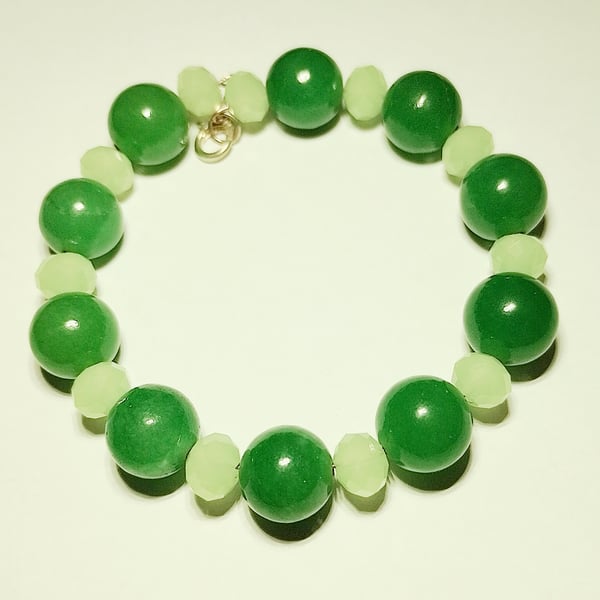 Green Aventurine Gemstone and Crystal Bead Bracelet - UK Free Post