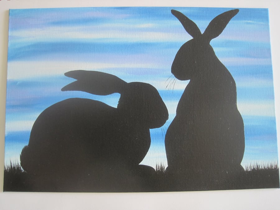 Bunny Rabbit Silhouette Painting Original Art