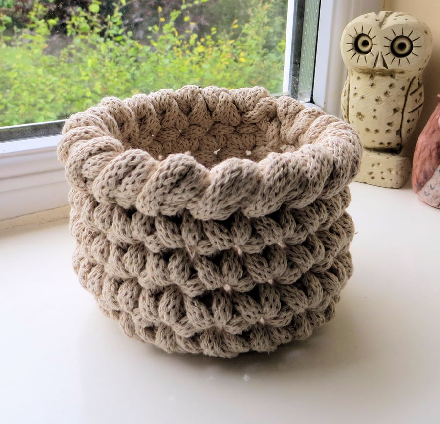 Crochet container, home decor, plant pot cover, desk tidy