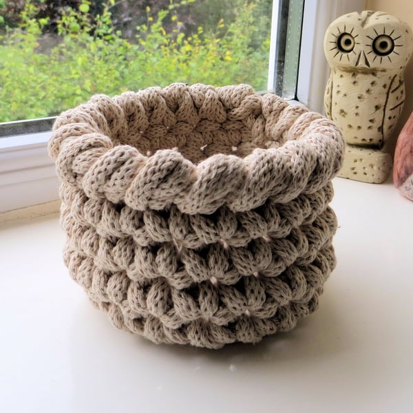 Crochet container, home decor, plant pot cover, new home gift, desk tidy