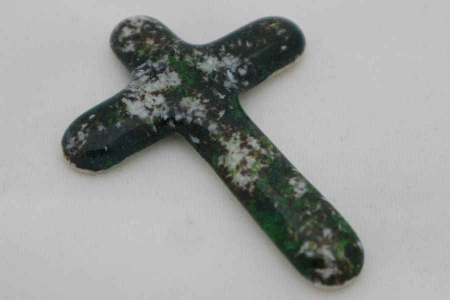 Handmade cast glass holding cross - Eternal Life
