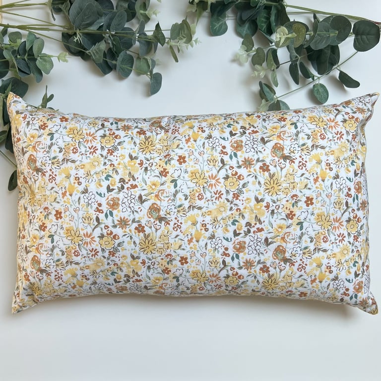 Rectangle Cushion in a lemon floral print cotton fabric - Home Decor