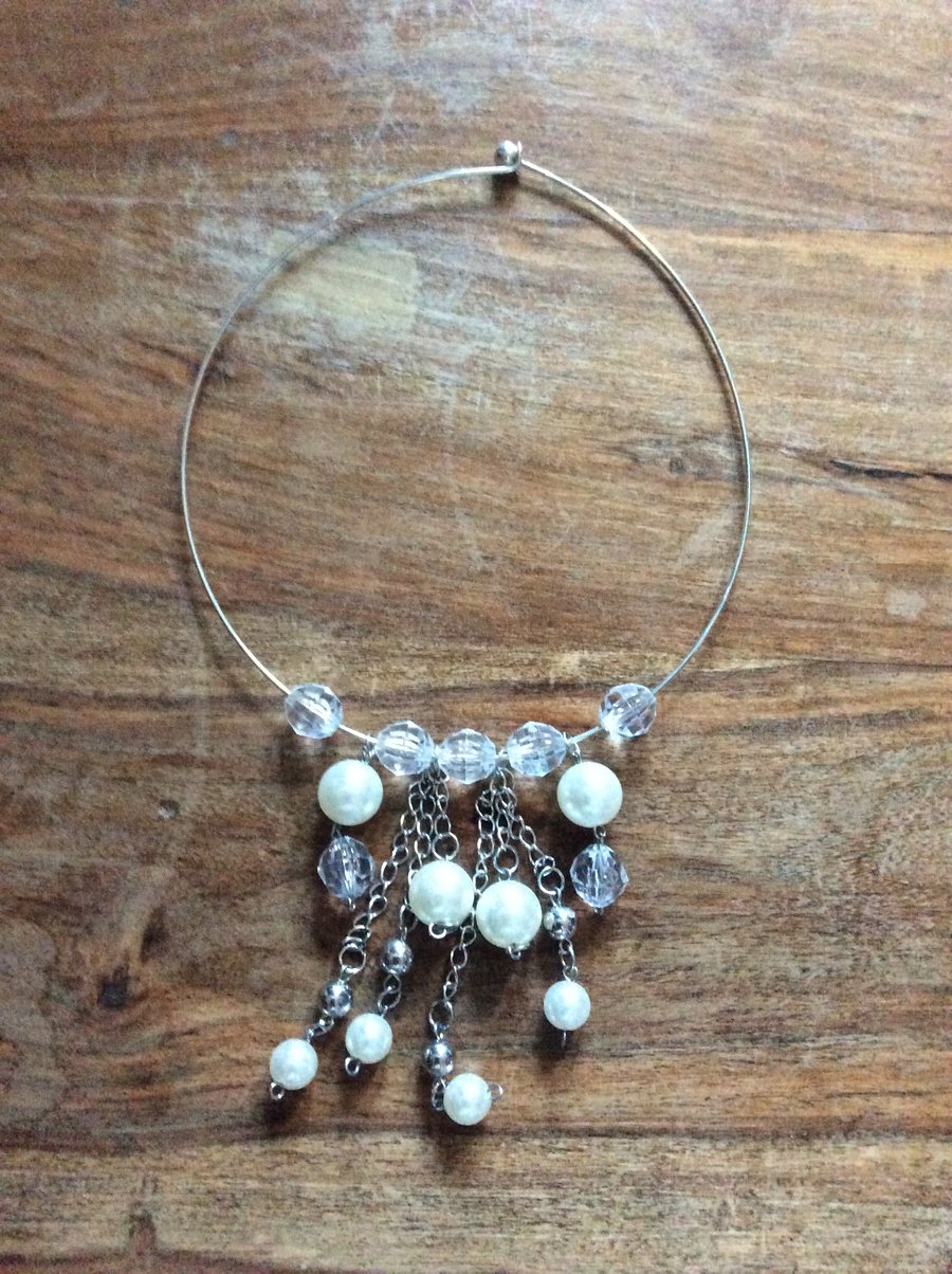 Faux pearl and crystal necklace 