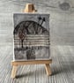 Miniature Tea Dyed Free Motion Embroidered Landscape on Easel  - Image 3