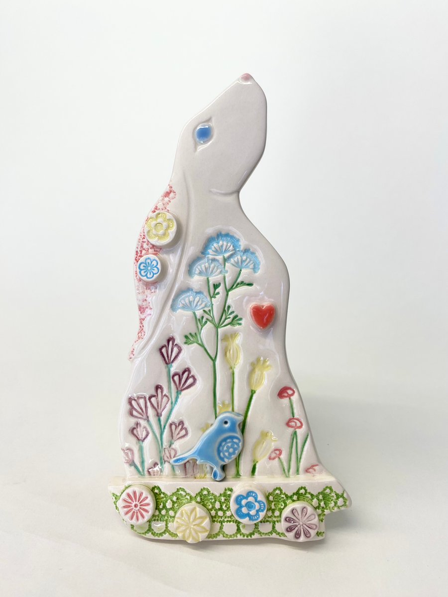 Large ceramic moongazing hare