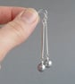 Long Silver Grey Pearl Drop Earrings - Simple Silver Bar Dangle Earrings - Gifts - Image 1
