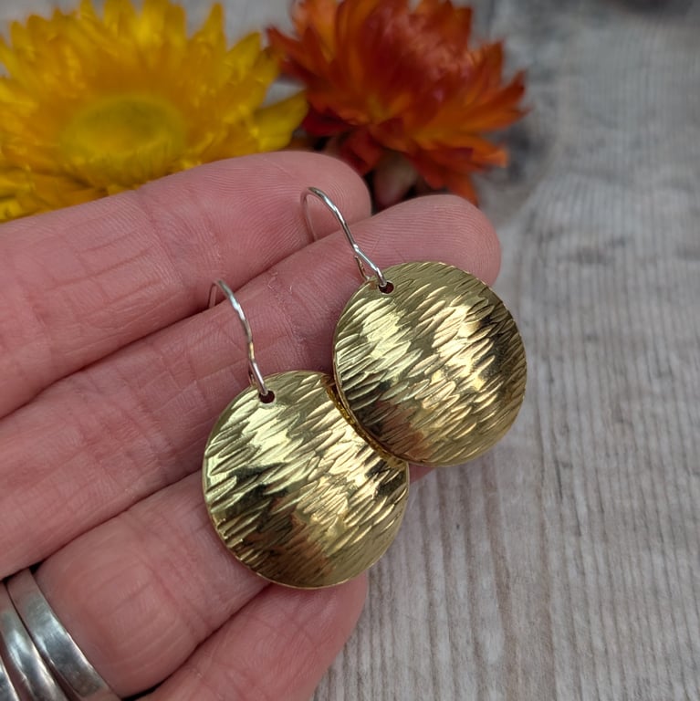Brass Large Textured Domed Disc Earrings - JBJ1069