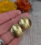 Brass Large Textured Domed Disc Earrings - JBJ1069 - Image 1