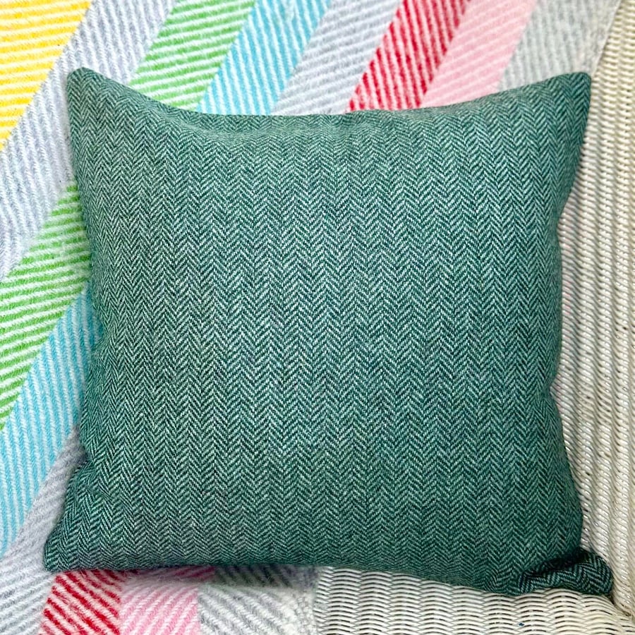 Tweed Scatter Cushion with Pad, Green 46x46cm