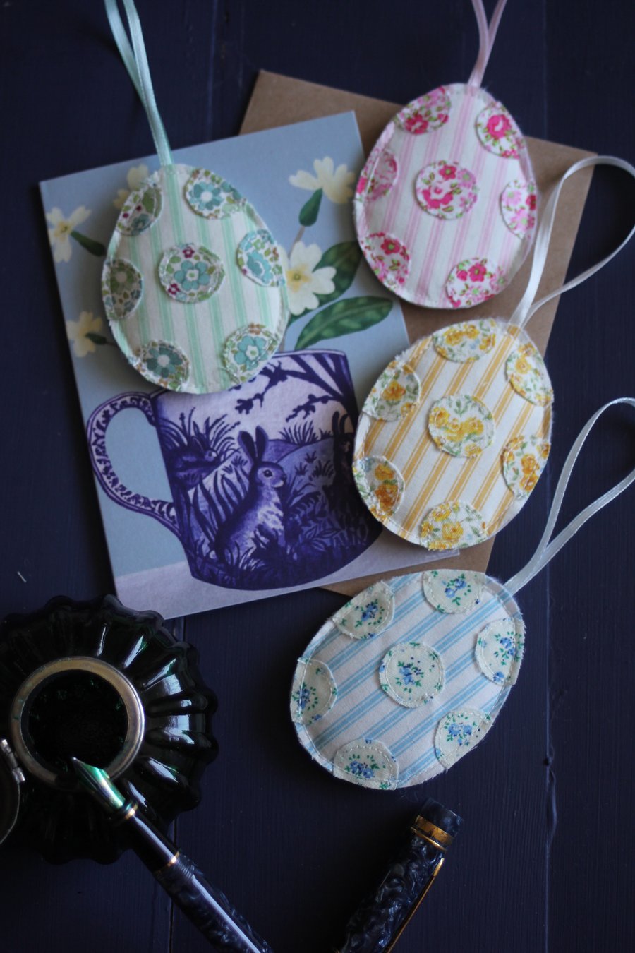 Set of four hanging Easter egg fabric decorations