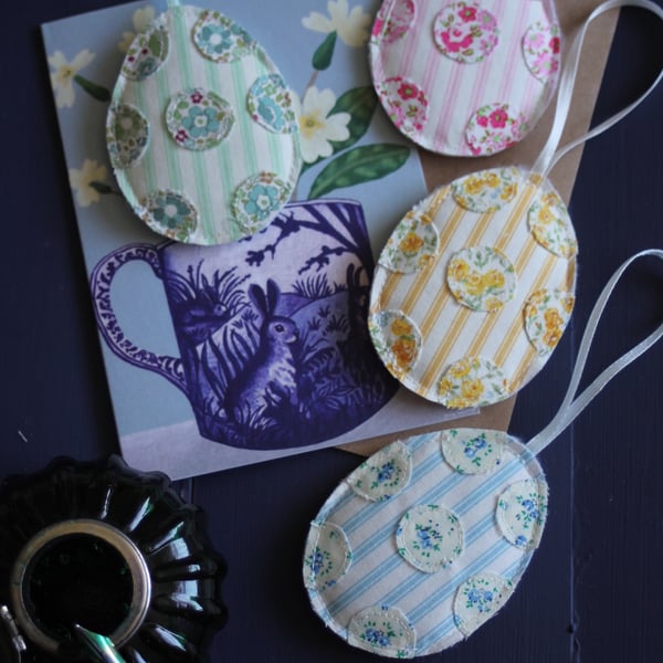 Set of four hanging Easter egg fabric decorations
