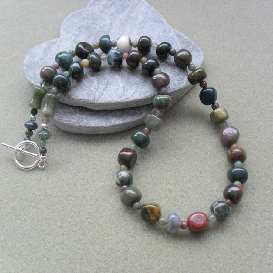 Fancy Jasper Semi Precious Gemstone Necklace
