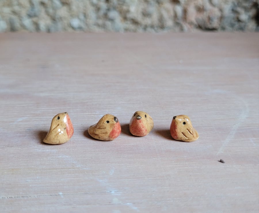 Tiny robin miniature ceramic robin red breast bird figurine