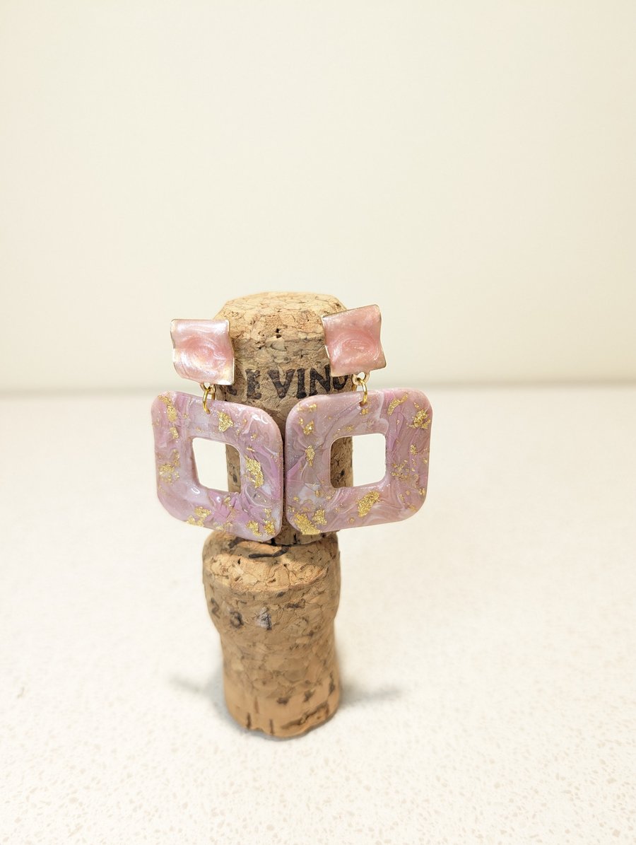 Pink marble square polymerclay earrings