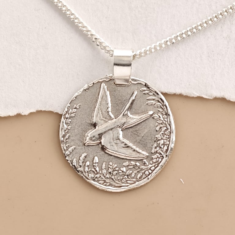 Sterling Silver Swallow Necklace Journey Return Engraved Gift