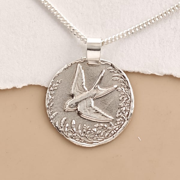 Sterling Silver Swallow Necklace Journey Return Engraved Gift