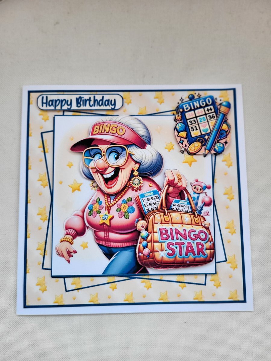 Handmade birthday card for a bingo lover. Bingo fan birthday card