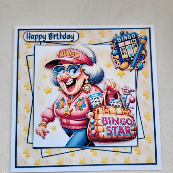 Handmade birthday card for a bingo lover. Bingo fan birthday card