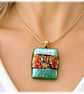 Dichroic Glass Pendant 278 Red Striped Handmade with gold plated chain - Image 2