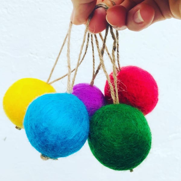 Felt baubles, rainbow baubles, bright baubles, soft baubles, felted baubles 