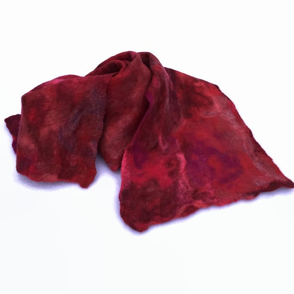 Red and pink merino wool felted scarf