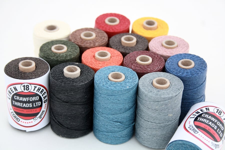 50g Spool of Irish 4-ply Waxed Linen Thread, Your Choice of Colour