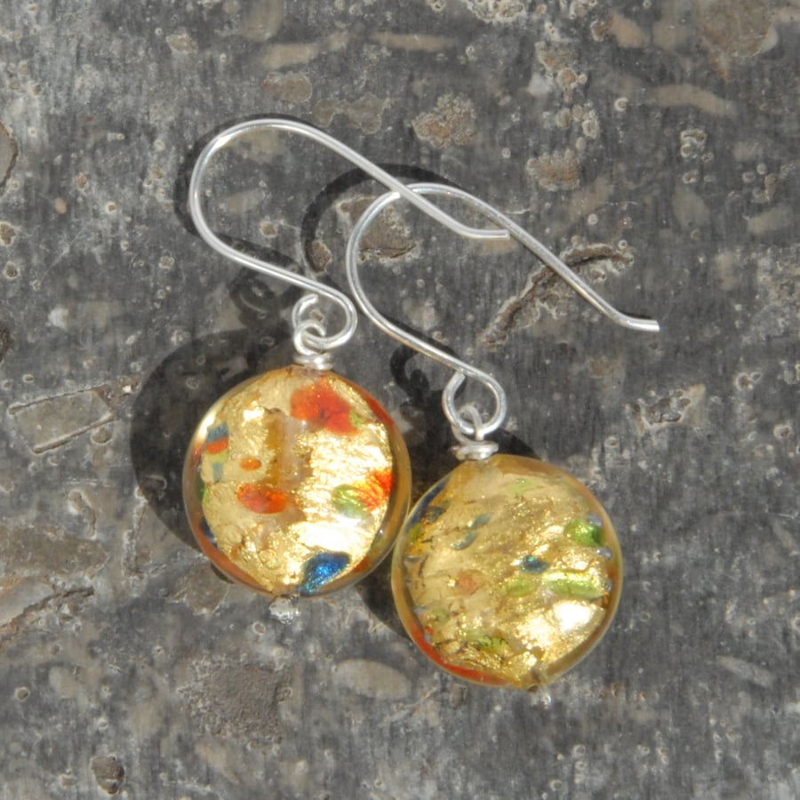 Sterling silver and Murano glass earrings - gold speckle