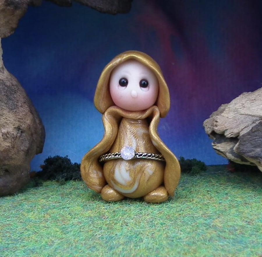 Tiny Garden Gnome 'Gilden' 1.5" OOAK Sculpt by Ann Galvin