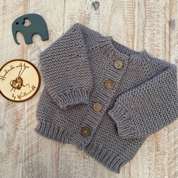 Made To Order Handknitted Mere Aran Baby Cardigan 4 sizes. Any colour.