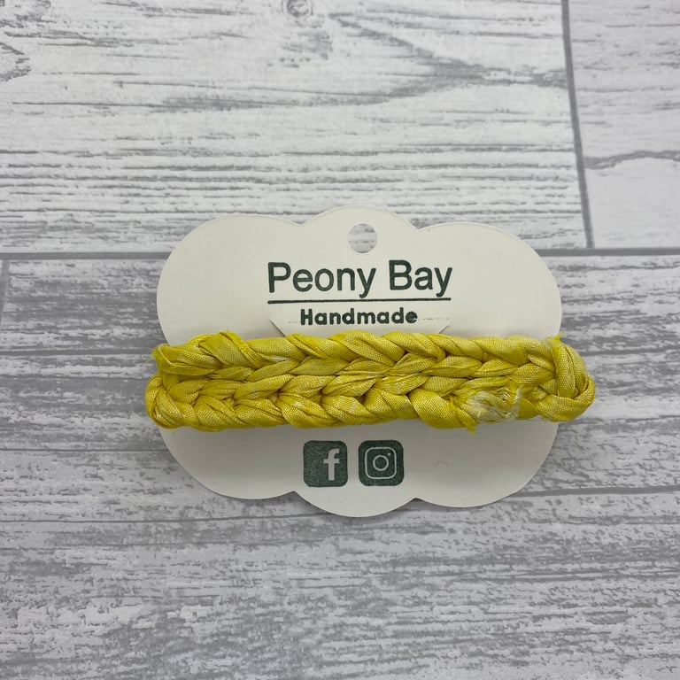 Barrette with yellow recycled sari silk