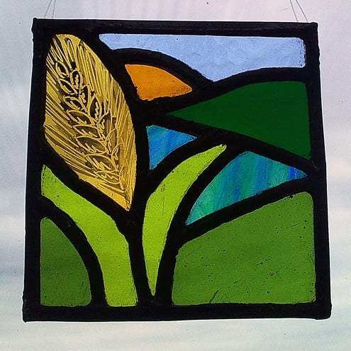Tiny Ear of Corn, Stained Glass Panel 